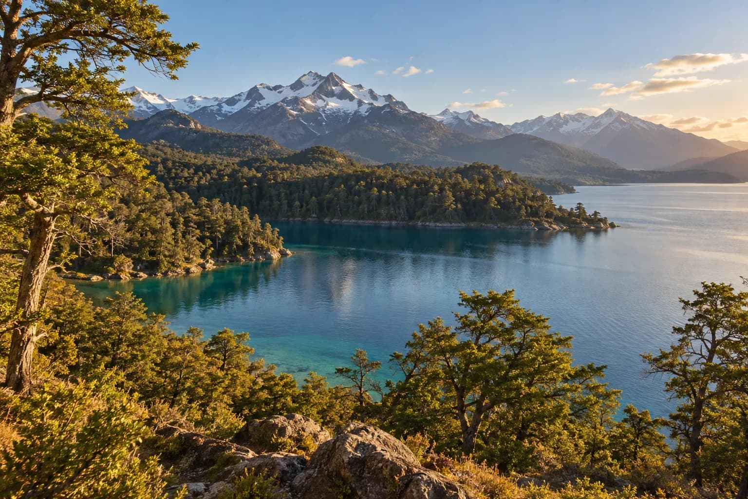 Montañas y lago en la Patagonia argentina